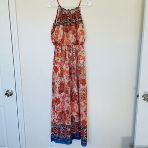 Sweet Storm Floral Maxi Dress in Coral and Navy